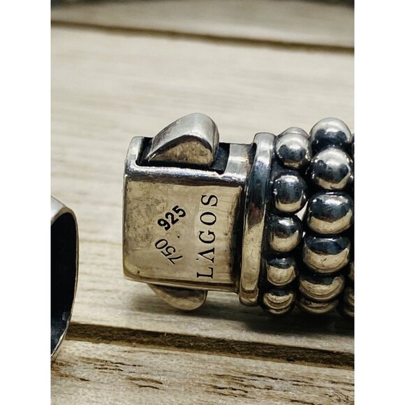 Lagos Caviar Bangle Bracelet Sterling Silver 925 18K 750 15MM - Picture 9 of 14